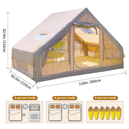 Inflatable Waterproof Tent with Hand Pump, Oxford Fabric Camping Tent with Skylight,