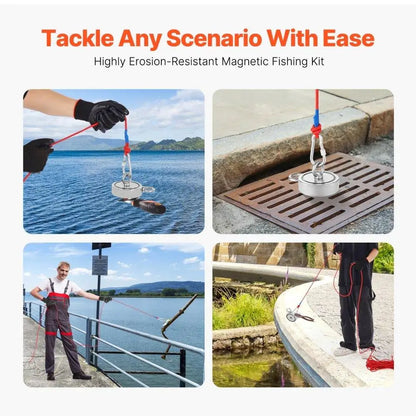 1700lbs Heavy Duty Fishing Magnet Kit Double Side Pull With Rope & Carabiner