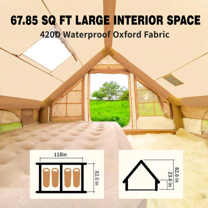 Inflatable Waterproof Tent with Hand Pump, Oxford Fabric Camping Tent with Skylight,