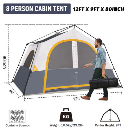 8 Person Camping Tent - for Camp, Windproof Fabric