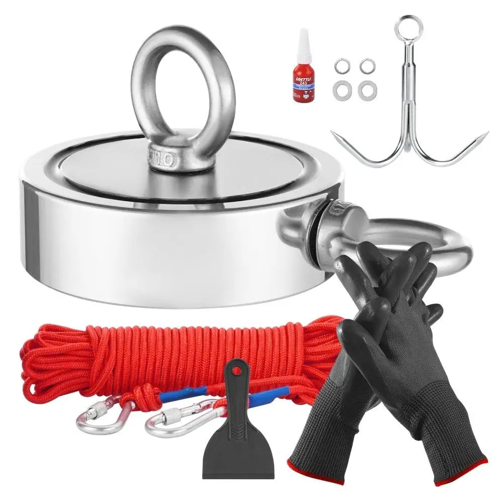1700lbs Heavy Duty Fishing Magnet Kit Double Side Pull With Rope & Carabiner