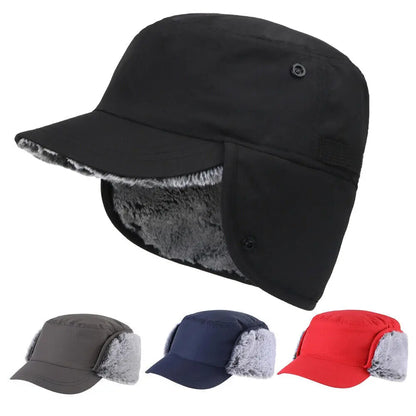 Men's Winter Hat with Visor Warm Earflaps