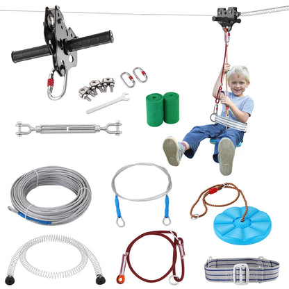 60/80/100/120FT Zipline Kit Up to 500 lbs  Stainless Steel Safety Harness