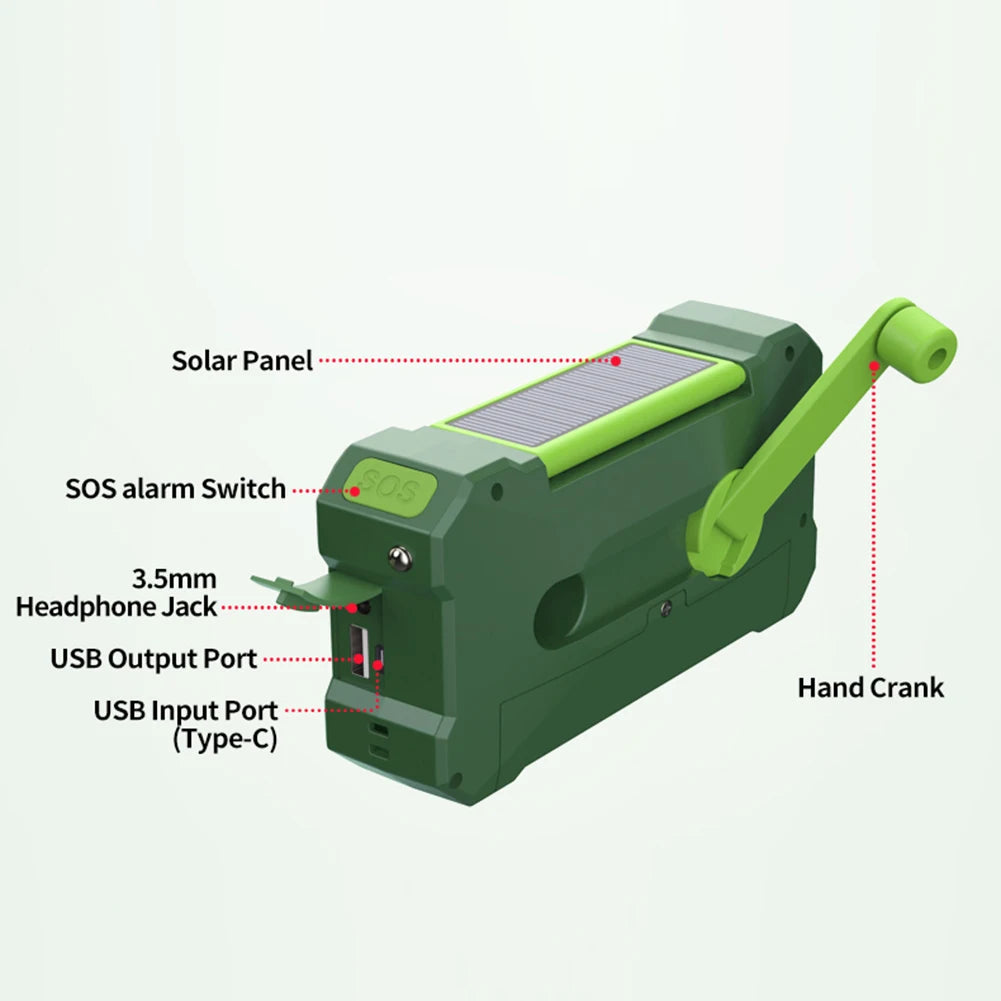 10000mAh charger High Capacity Emergency  Solar Hand Crank LED Flashlight