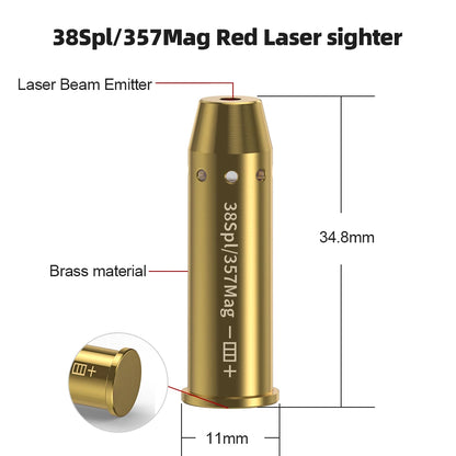 38SPL/357MAG Optics Cartridge Red Dot Laser Brass 9MM  Bore sighter