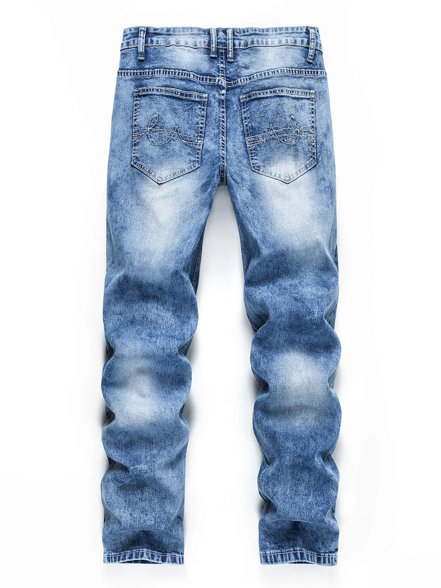 Men s Vintage  Fit Jeans Faded Washed Denim