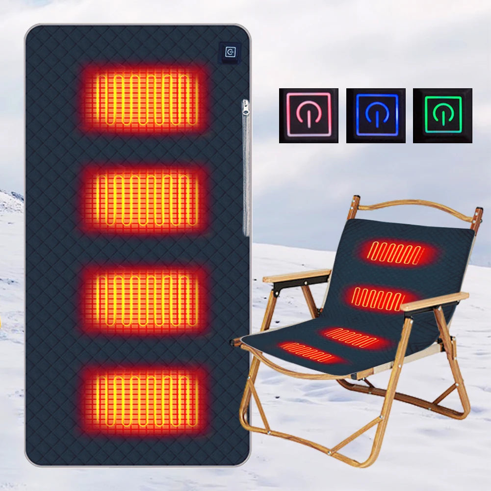 4 Heated Areas Camping Chair Heated Cushion Portable Heater Warm Pad 3 Adjustable Temperature
