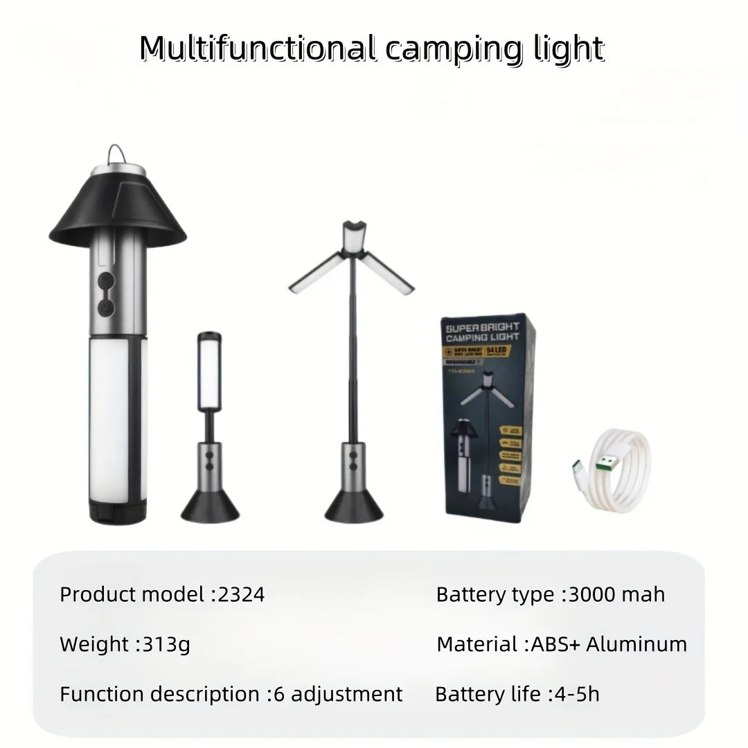 Retractable Outdoor Camping Light - | USB-Rechargeable, Portable Stand
