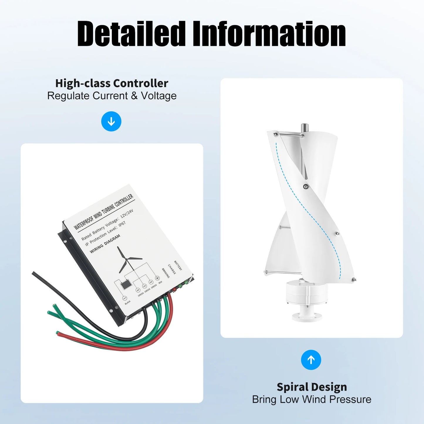 500W Vertical Axis Wind Turbine Generator with Controller