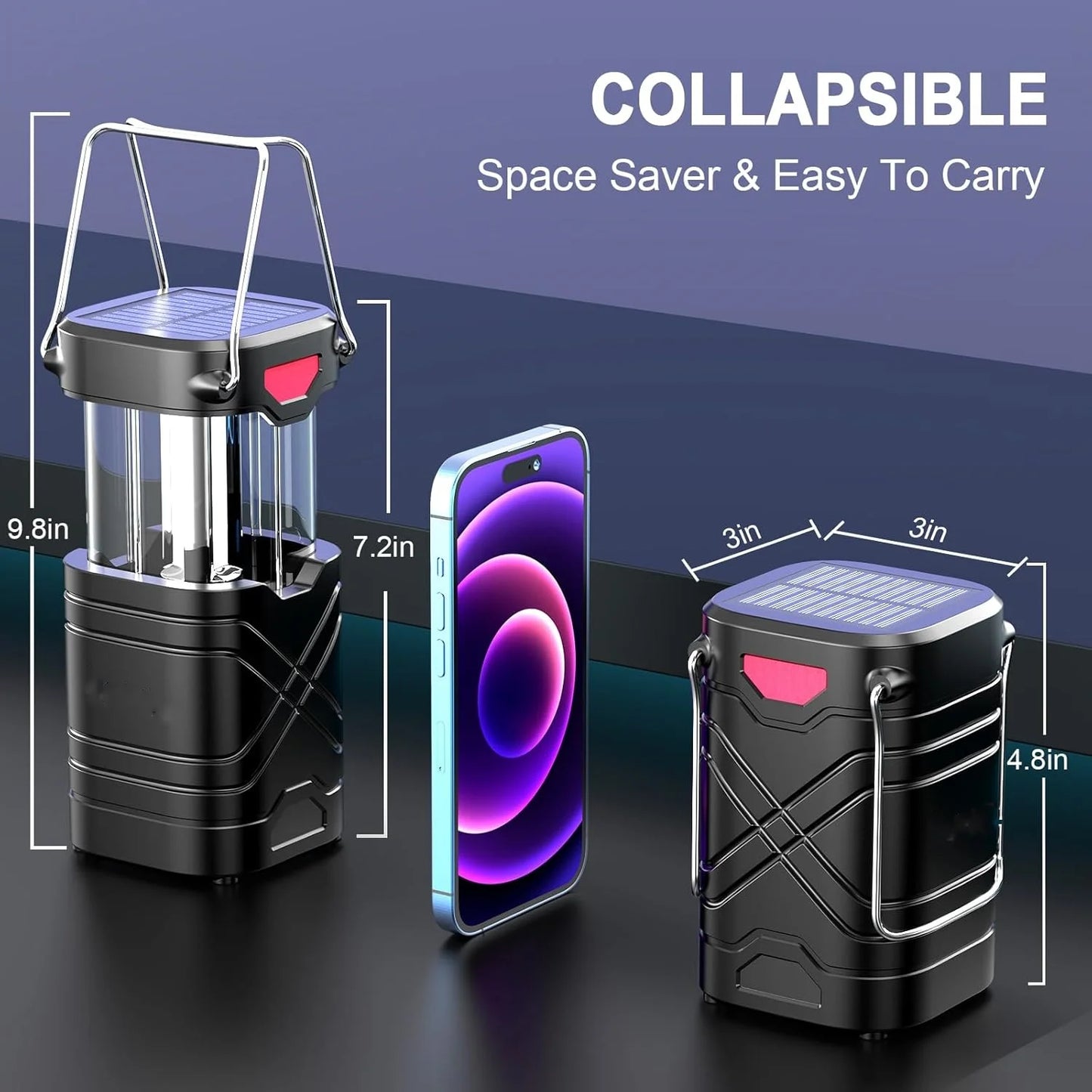 4 Pack Rechargeable Camping Lights - Solar/Battery LED, 3 Modes & USB