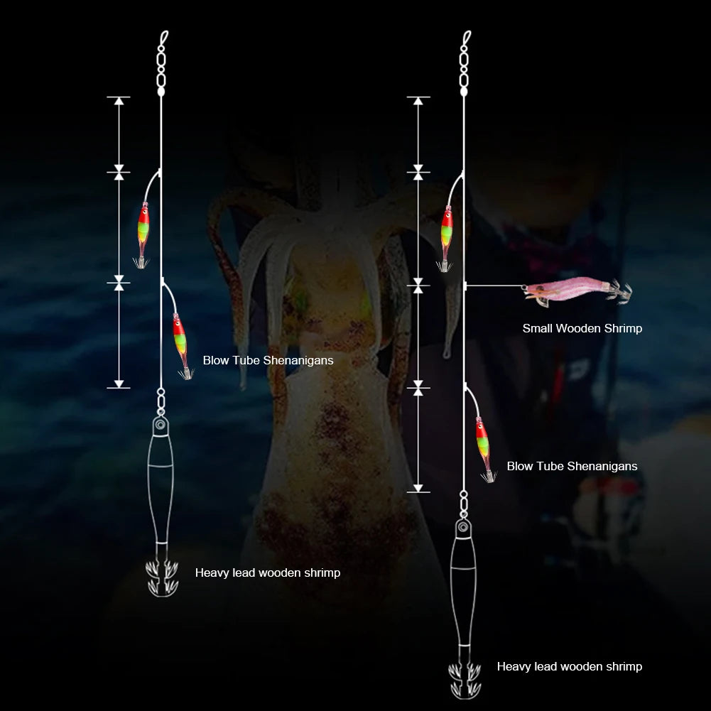 Luminous UV Blowing Fishing Lure  Artificial Bait Squid Jig for Sea Fishing