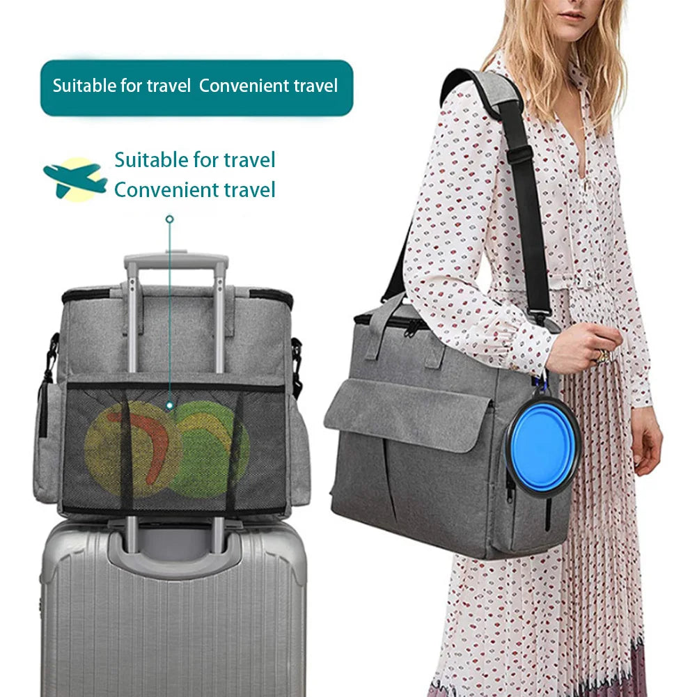 Dog Travel  Backpack  Organizer w/ 2 Food Bags 1 Waterproof Placemat 2 Foldable Bowls