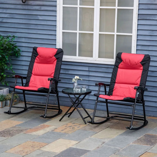 3 Piece Outdoor Patio rocking chair Set with Glass Coffee Table