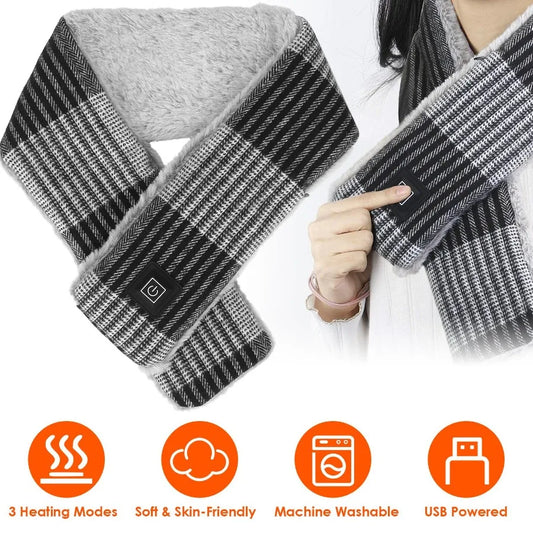 Electric Heated Scarf USB Heating Neck Wrap Unisex Winter Heated Neck Shawl Soft Warm Scarves w 3 Heating Modes