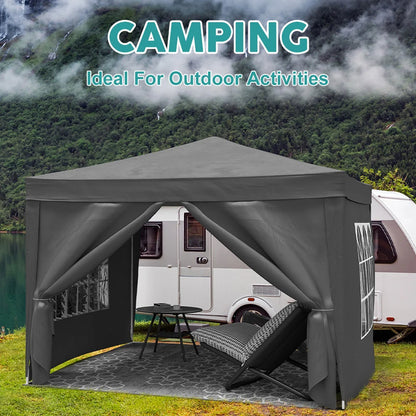10'x10' Folding Canopy with 4 Removable Sidewalls  Gazebo Portable Tent
