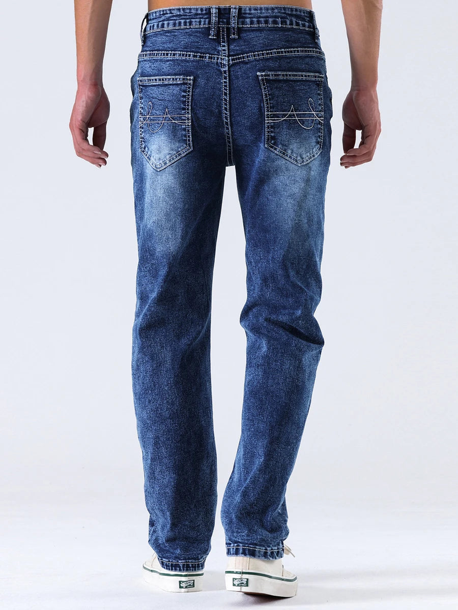 Men s Vintage  Fit Jeans Faded Washed Denim