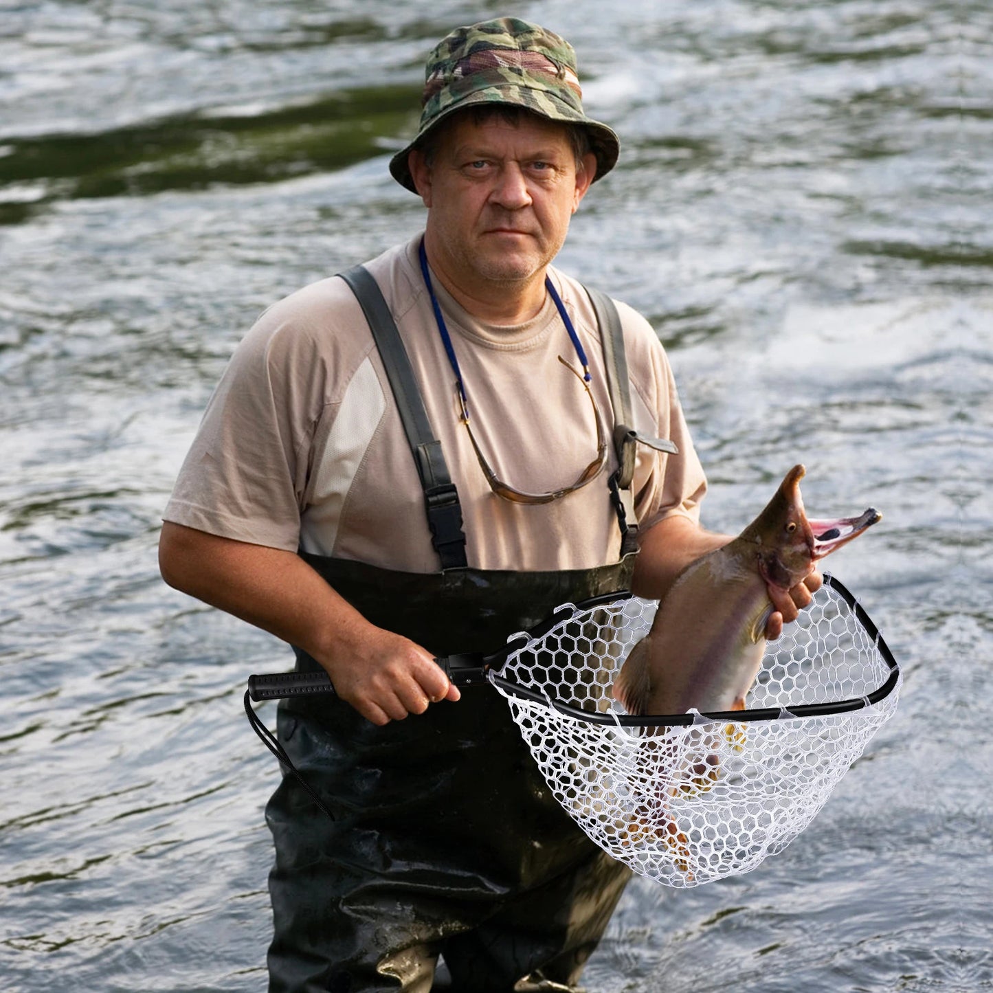 Foldable Fish Net for Landing  fish with Handle