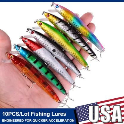 10pcs 9g/10cm Fishing Lures bright colored hard bait