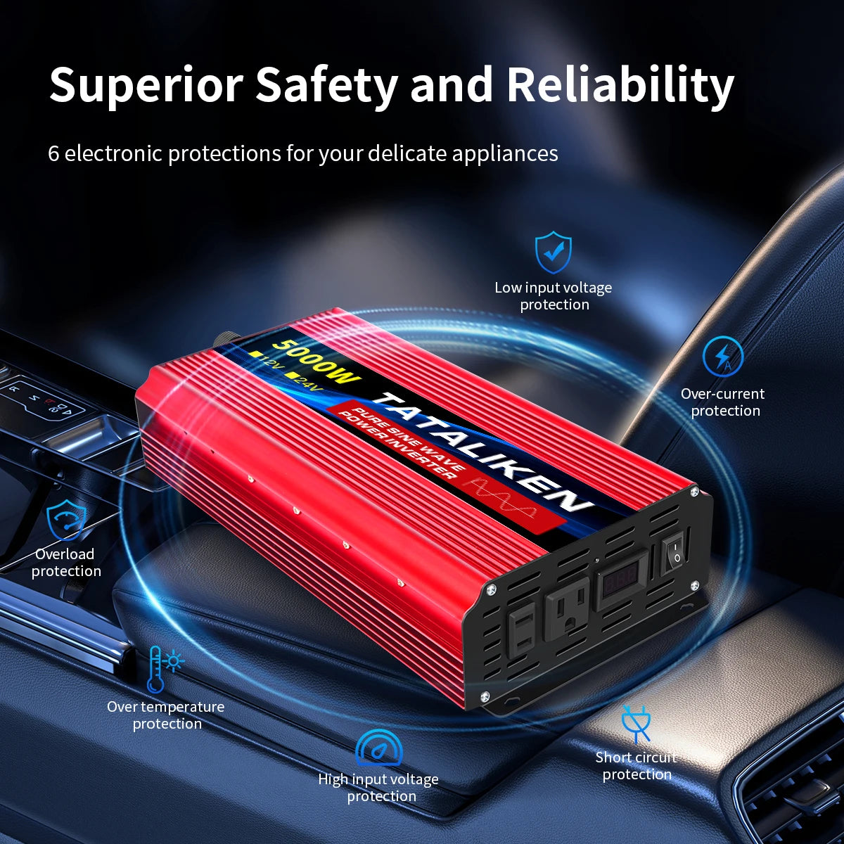 12V To AC 110V 60HZ e Portable Converter with LED