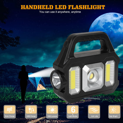 2000LM Solar-Powered LED Flashlight - Rechargeable with 6 Modes, Waterproof