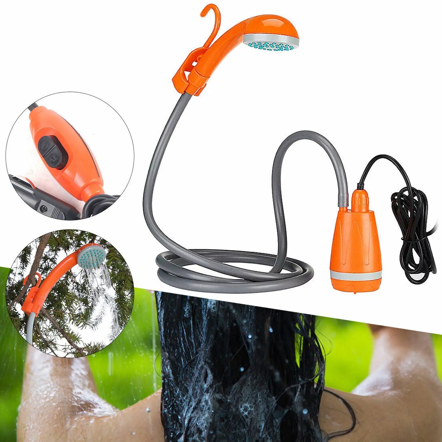 62W 12V Portable Outdoor Shower Head Water Pump Camping Hiking