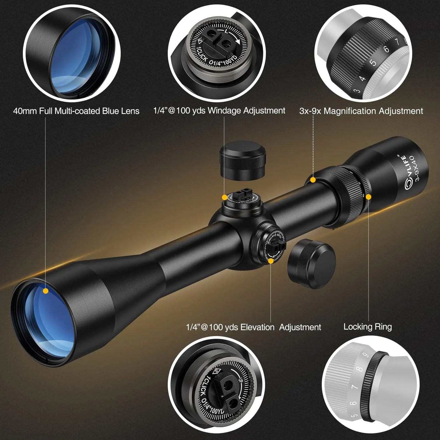 Rifle Scopes 3-9x40 Optics R4 Reticle Crosshair