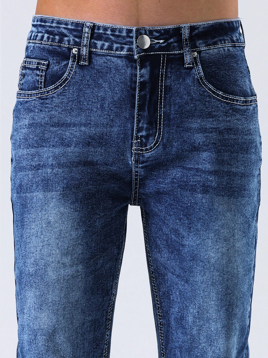 Men s Vintage  Fit Jeans Faded Washed Denim