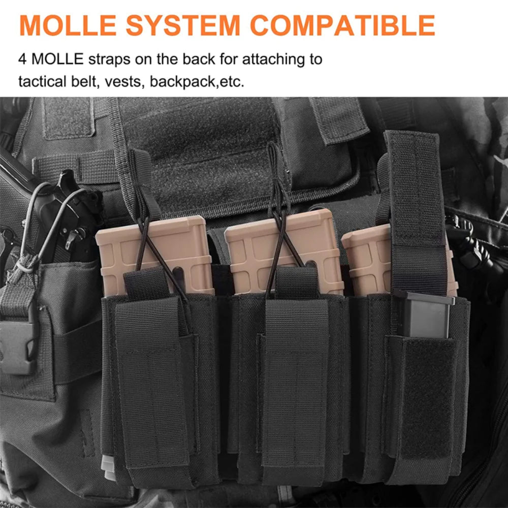 Tactical Vest Molle Triple Mag Pouch Outdoor Rifle Pistol Hunting Storage Bag Ammo Holder