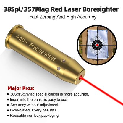 38SPL/357MAG Optics Cartridge Red Dot Laser Brass 9MM  Bore sighter