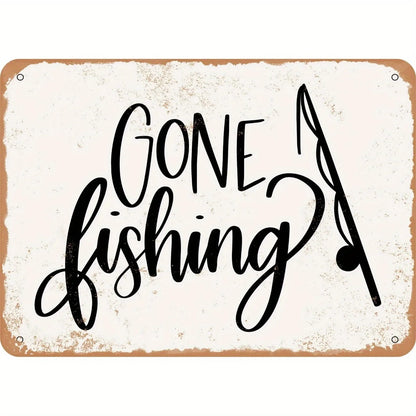 Rustic "Gone Fishing" Metal Sign - 8x12 Inch Aluminum Wall Decor