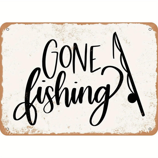 Rustic "Gone Fishing" Metal Sign - 8x12 Inch Aluminum Wall Decor