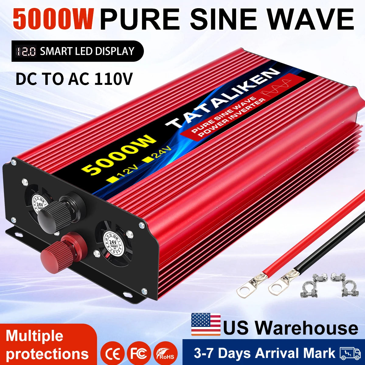12V To AC 110V 60HZ e Portable Converter with LED