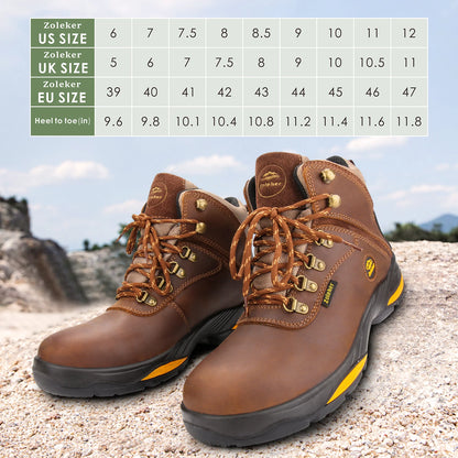 ,Soft Toe, Slip Resistant Safety , Waterproof Anti-Fatigue Brown