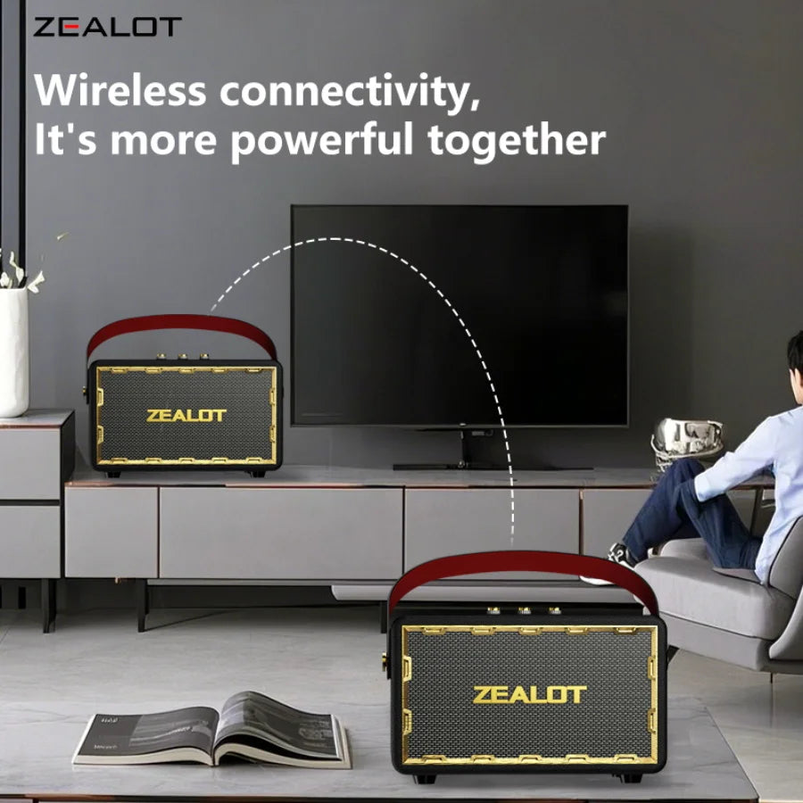 50W Retro Wireless Speakers Portable Subwoofer , Dual Pairing, 24000mAh Battery