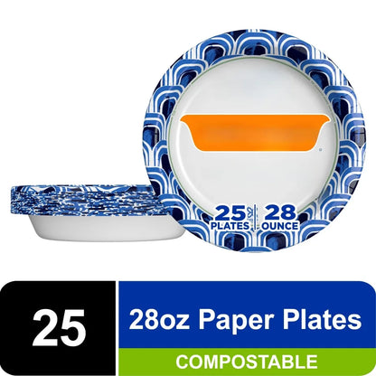 Disposable Paper Plates, 28 oz, Assorted Colors, 25 Count