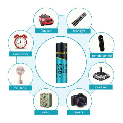 6PCS 13200mAh AA1.5V Lithium-Ion Rechargeable Battery with 2-in-1 Charging Cable