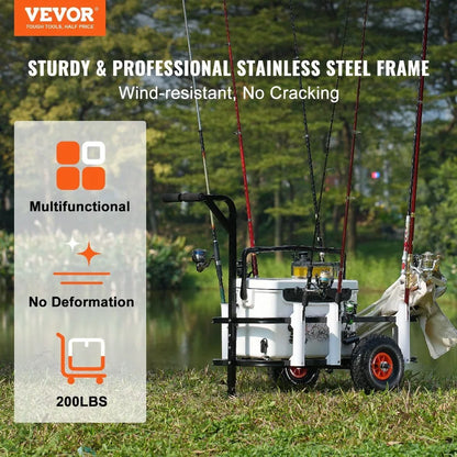 Beach Fishing Cart 200 lbs Load Capacity with Two 11 Big Wheels Rubber Balloon Tires for Sand