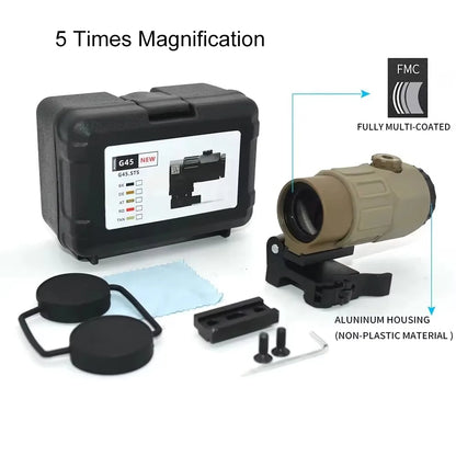 G33 G43 G45 Sight Fixed 3X 5X Magnifier Scope With Switch to Side Quick Detachable QD Mount For Airsoft Hunting
