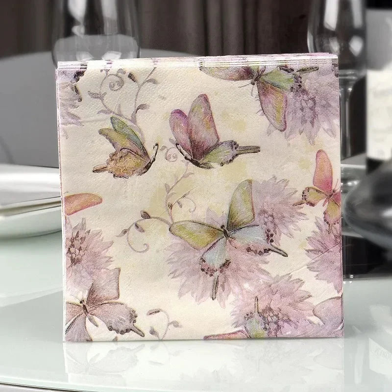 20Pcs/Bag Napkins Paper Butterfly Floral Print Decoupage Napkin