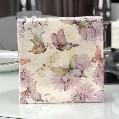 20Pcs/Bag Napkins Paper Butterfly Floral Print Decoupage Napkin
