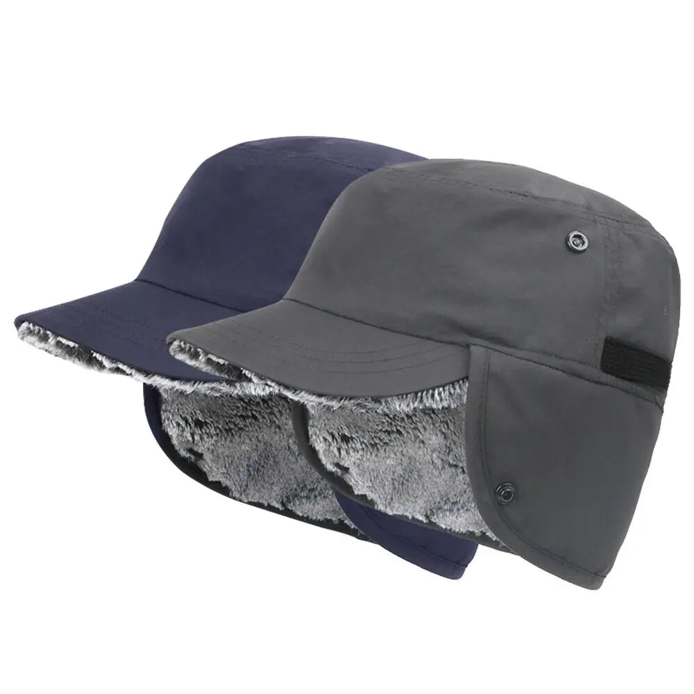 Men's Winter Hat with Visor Warm Earflaps