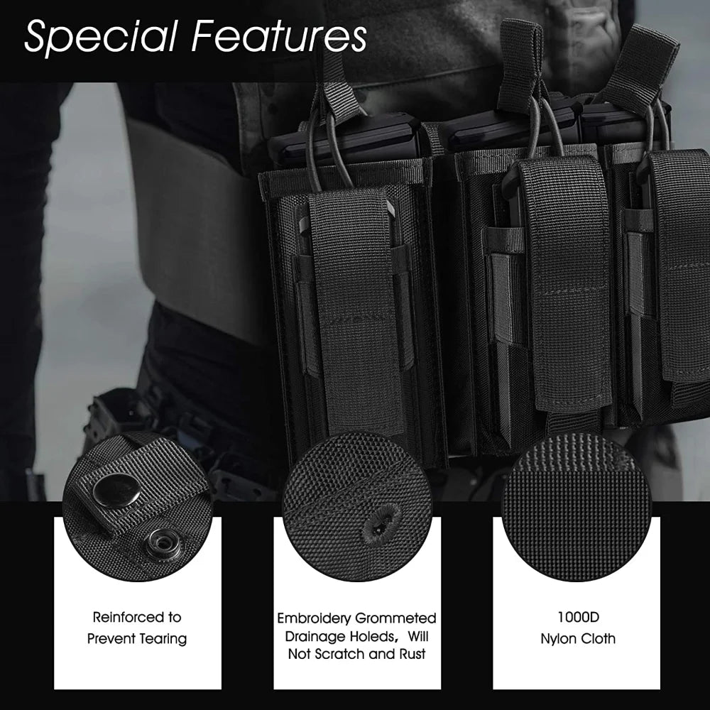 Tactical Vest Molle Triple Mag Pouch Outdoor Rifle Pistol Hunting Storage Bag Ammo Holder