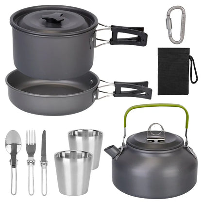 12Pcs Camping Cookware Set Camping Stove Aluminum Pot Pans with Cup Fork Spoon Knife