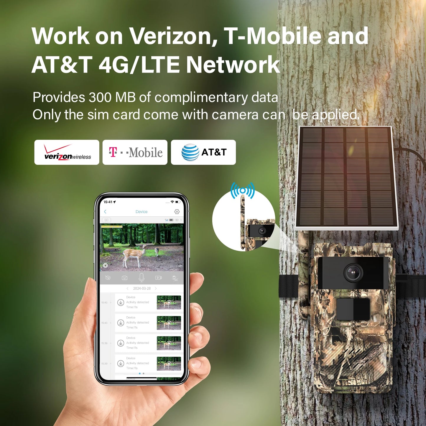 Jennov Solar Hunting Trail Camera 2.5k HD Wildlife Game Camera 4G SIM Card IP66 Waterproof PIR Motion Detection IR Night Vision