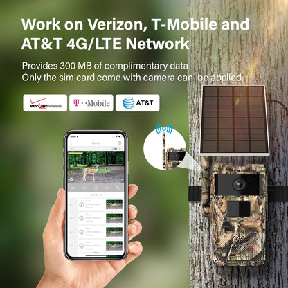 Jennov Solar Hunting Trail Camera 2.5k HD Wildlife Game Camera 4G SIM Card IP66 Waterproof PIR Motion Detection IR Night Vision