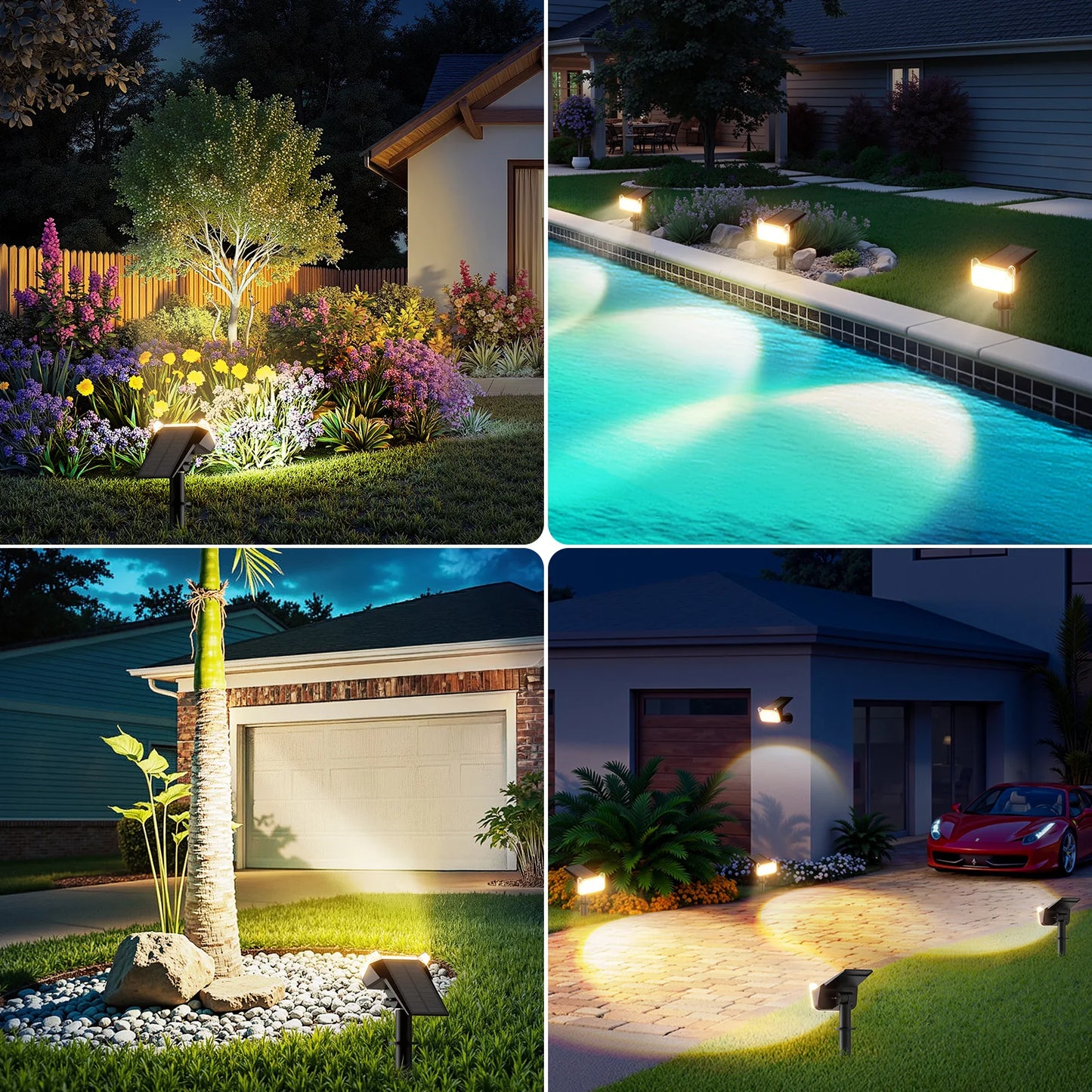 2/4 Pack Solar Spot Lights, Auto On/Off, 2 Modes Outdoor  Light