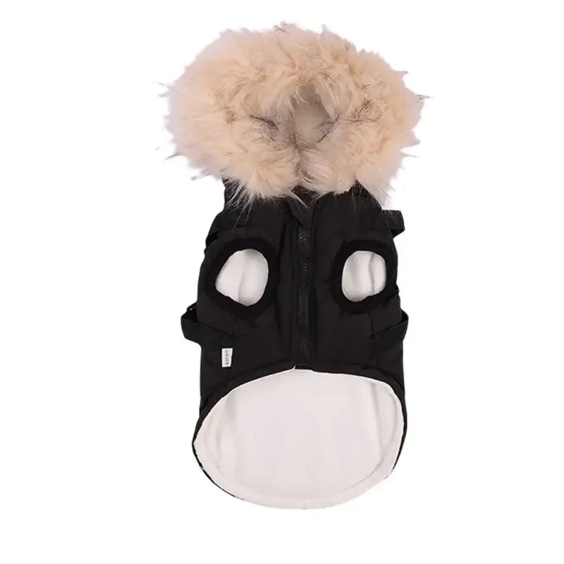 Fleece Lining Dog Hoodie with Harness Built in Warm Small Dog Jacket