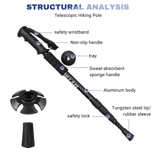 Trekking Poles Aluminum Alloy Telescopic Walking Hiking Stick