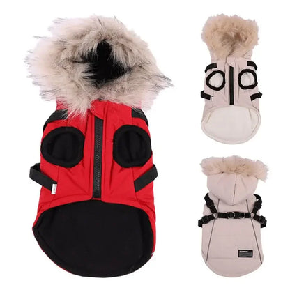 Fleece Lining Dog Hoodie with Harness Built in Warm Small Dog Jacket