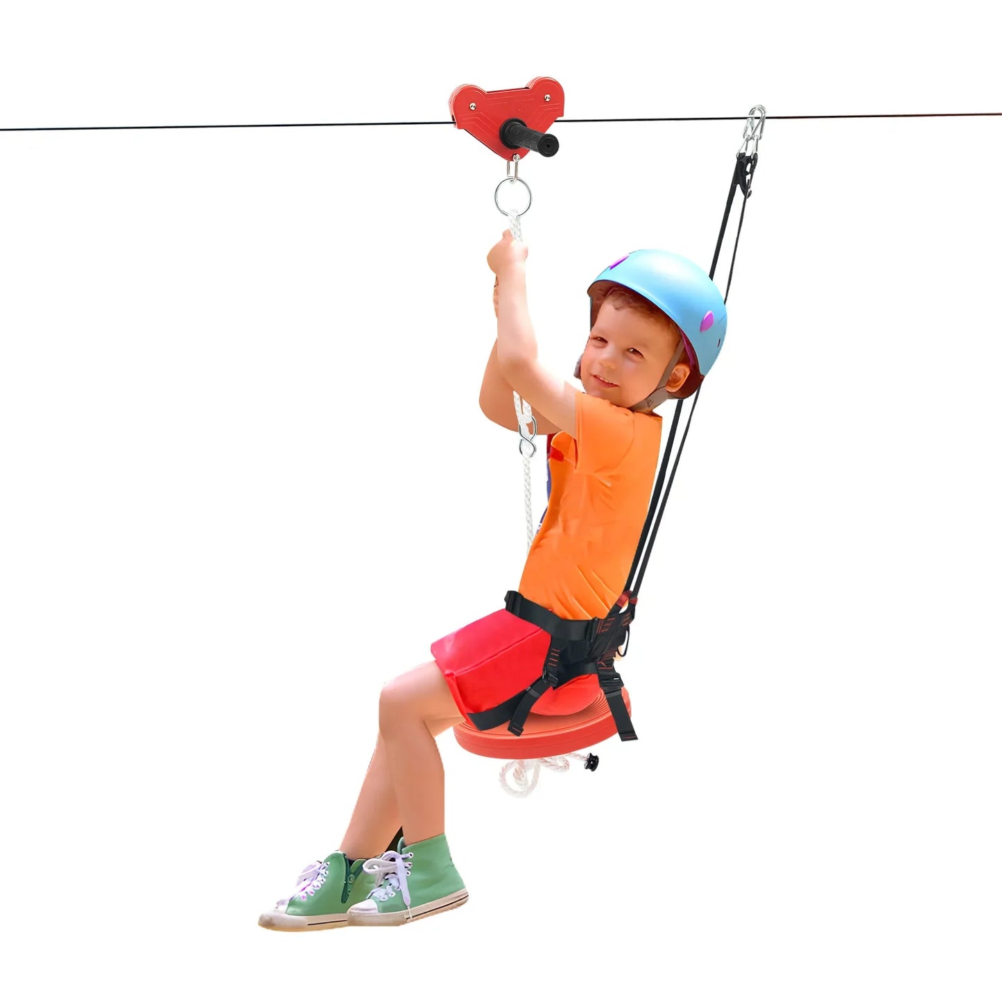 330lbs Quick Set up Zipline, Spring Brake and Safety Harness